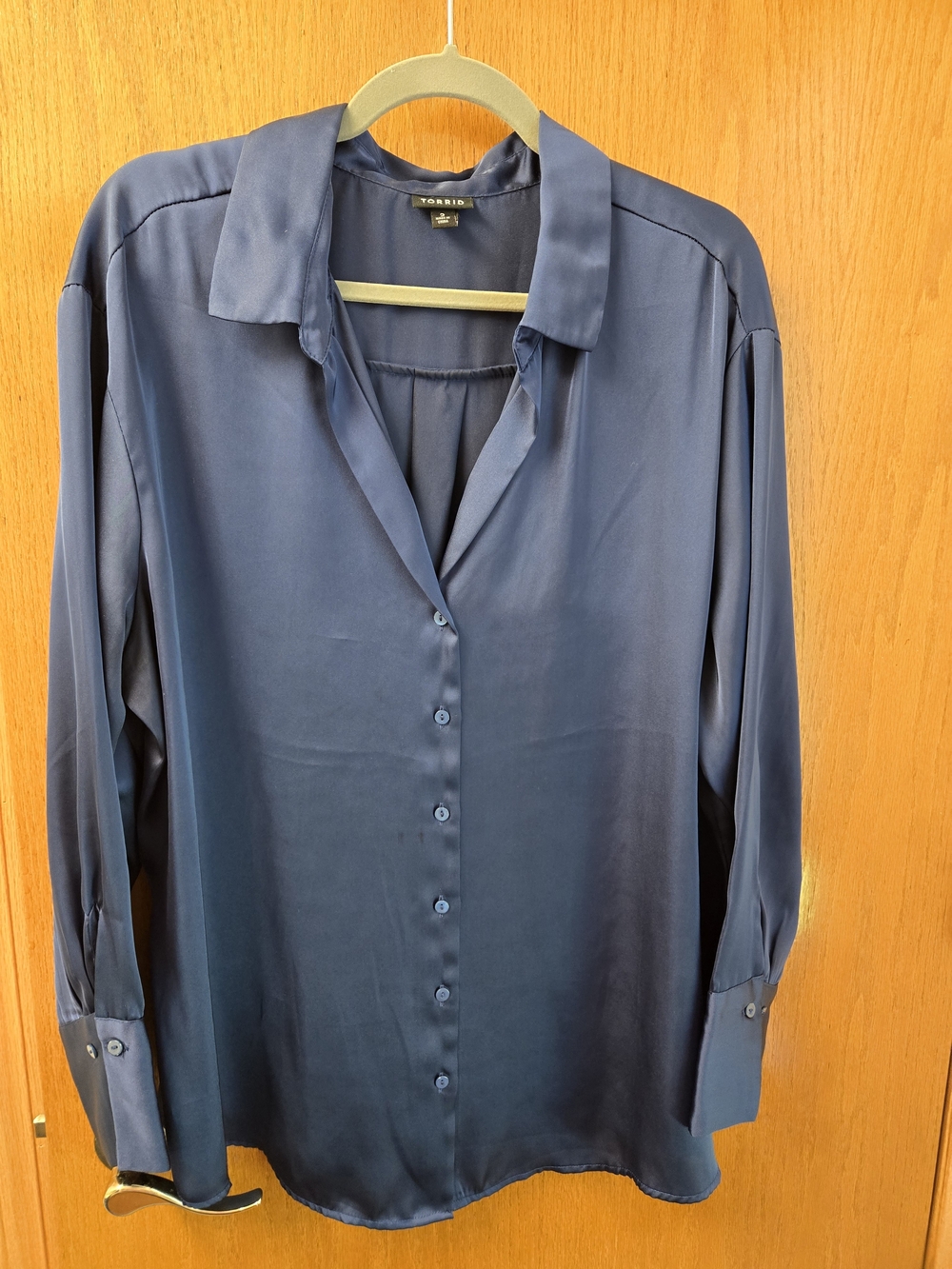 Torrid Navy Satin Button-Front Blouse